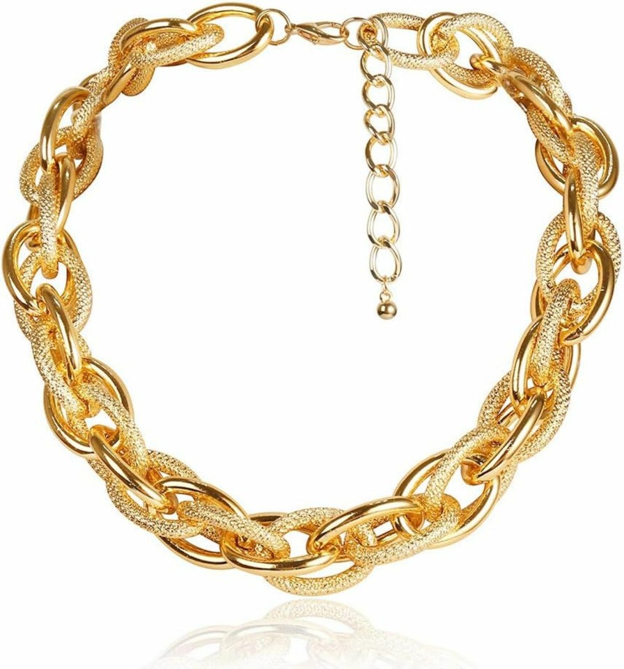 Necklaces | Asphinien Asphire Punk Twist Rope Choker Necklace Gold Chunky Carved Link Chain Statement Necklace Boho Twist Necklace Jewelry Gift For Women Teens Girls