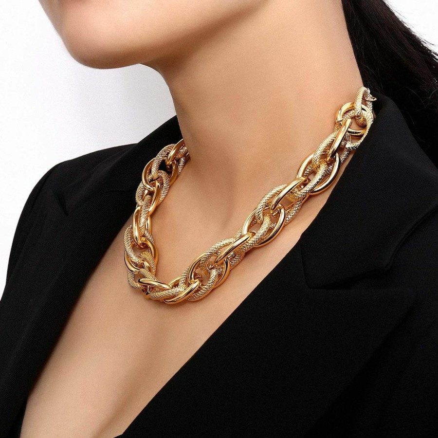 Necklaces | Asphinien Asphire Punk Twist Rope Choker Necklace Gold Chunky Carved Link Chain Statement Necklace Boho Twist Necklace Jewelry Gift For Women Teens Girls