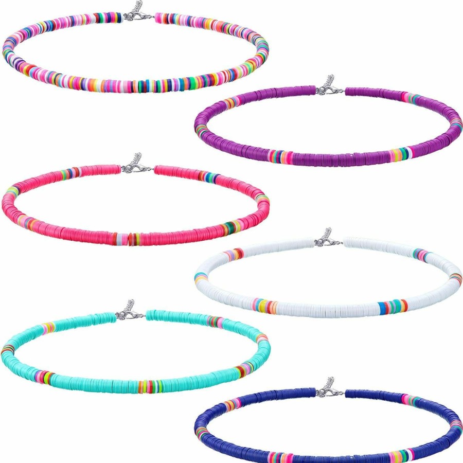 Necklaces | Hicarer Hicarer 6 Pieces Seed Bead Choker Necklace Bohemian Surfer Boho Beads Choker Necklace Colorful Heishi Vinyl Necklace Chain Beach Jewelry For Women Girls