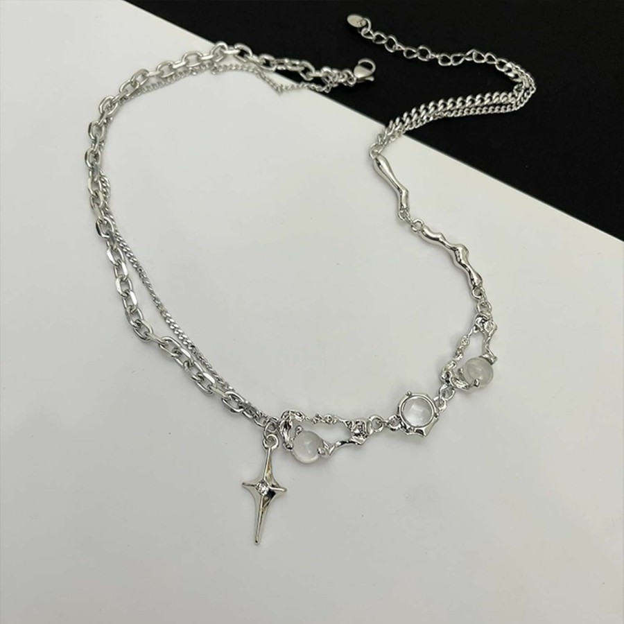 Necklaces | Buyongwant Buyongwant Y2K Irregular Necklace Star Pendant Zircon Moonlight Stone Fashion Collar Chain Design Spicy Silver Jewelry Girl Women