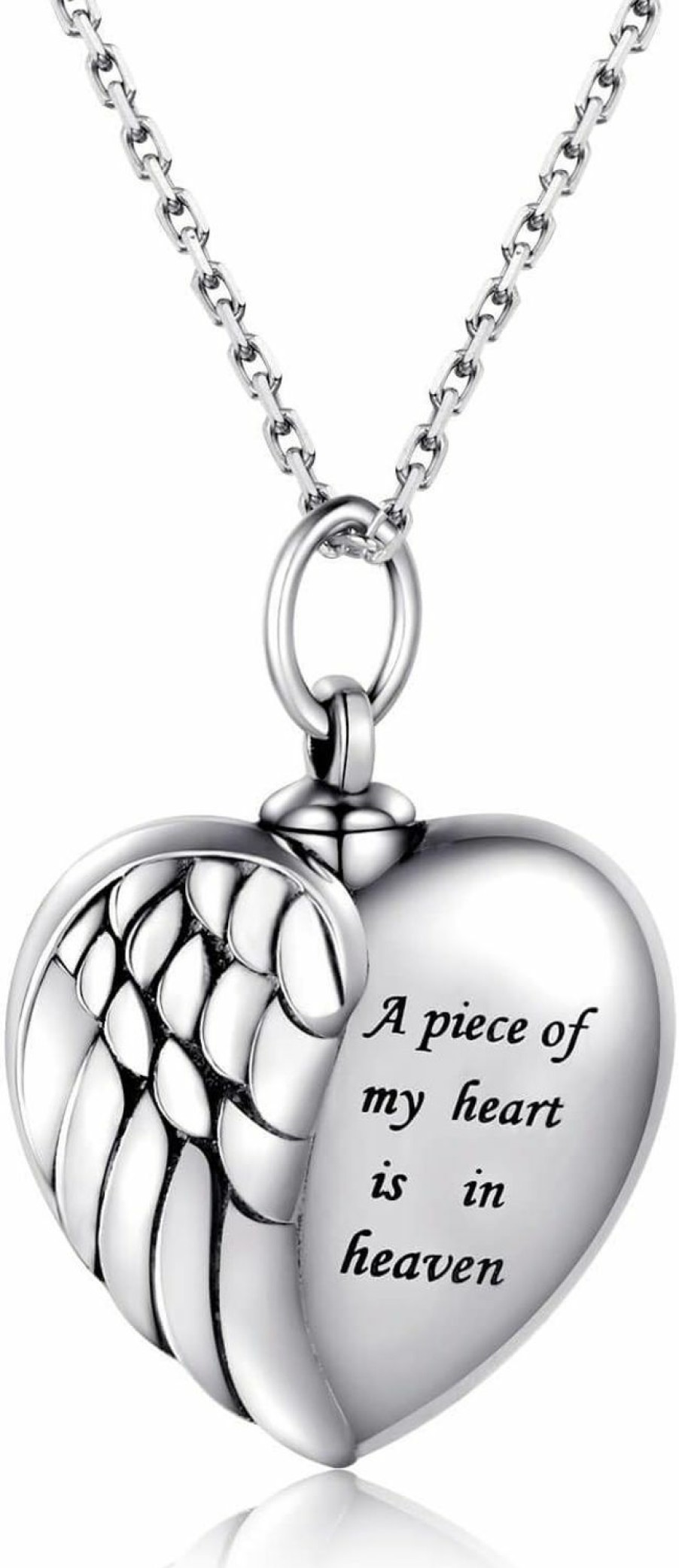 Necklaces | APOTIE 925 Sterling Silver Angel Wing Heart Urn Pendant Necklace For Ashes - A Piece Of My Heart Is In Heaven Memorial Keepsake Cremation Jewelry