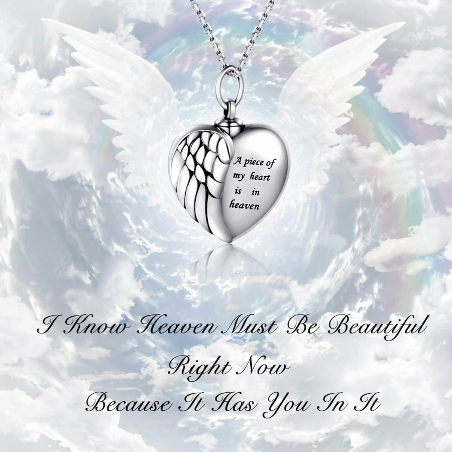 Necklaces | APOTIE 925 Sterling Silver Angel Wing Heart Urn Pendant Necklace For Ashes - A Piece Of My Heart Is In Heaven Memorial Keepsake Cremation Jewelry