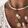 Necklaces | Gangel Gangel White Heishi Surfer Choker Layered Necklace Summer Flower Gold Helios Pendant Pretty Stylish Floral Chain Jewelry For Prom Party Dating Gifts For Women And Girls