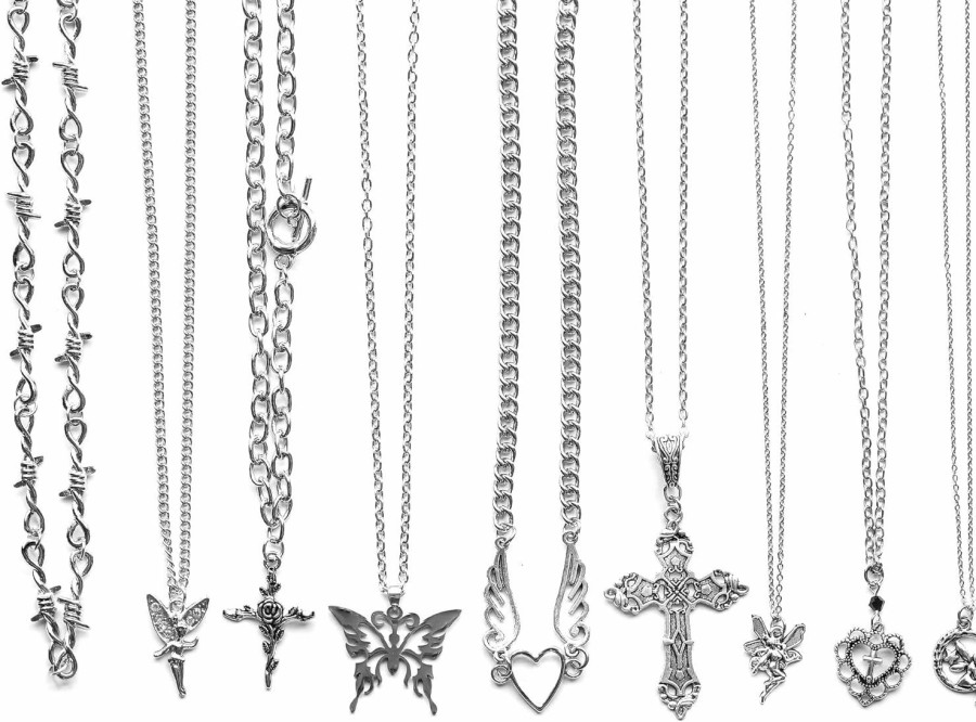 Necklaces | LIRUNQIN Lirunqin 9 Pcs Grunge Necklace Set Goth Cross Fairy Thorns Gothic Angel Heart Feather Chain Choker Necklace For Women Teen Girls