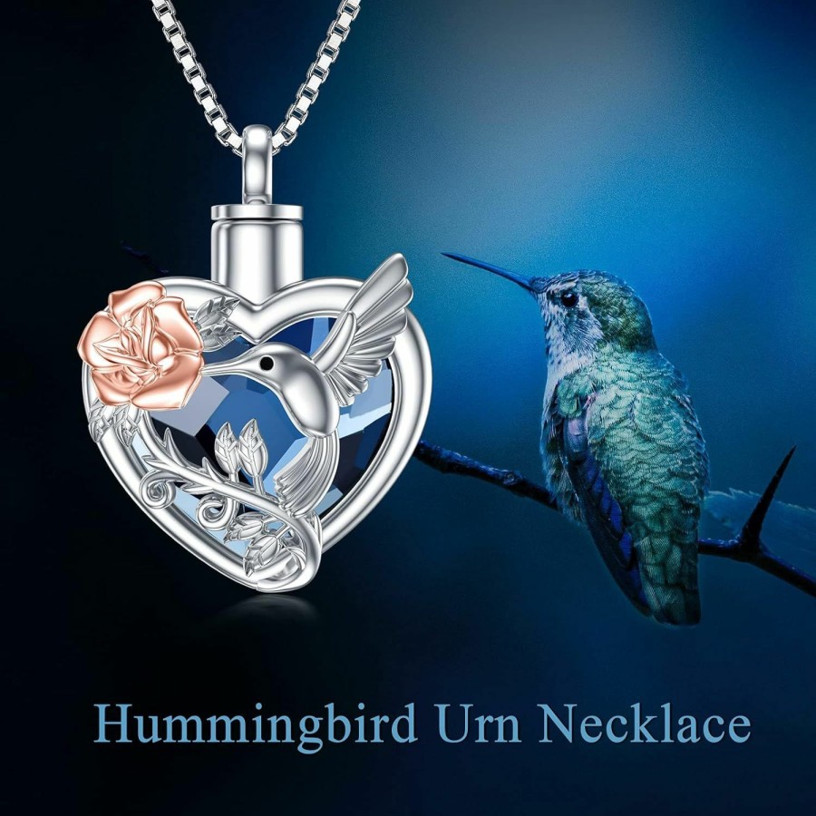 Necklaces | TOUPOP Toupop Hummingbird Urn Necklace For Ashes Sterling Silver With Crystal Cremation Jewelry W/Funnel Filler Keepsake Memory Jewelry For Women Girls