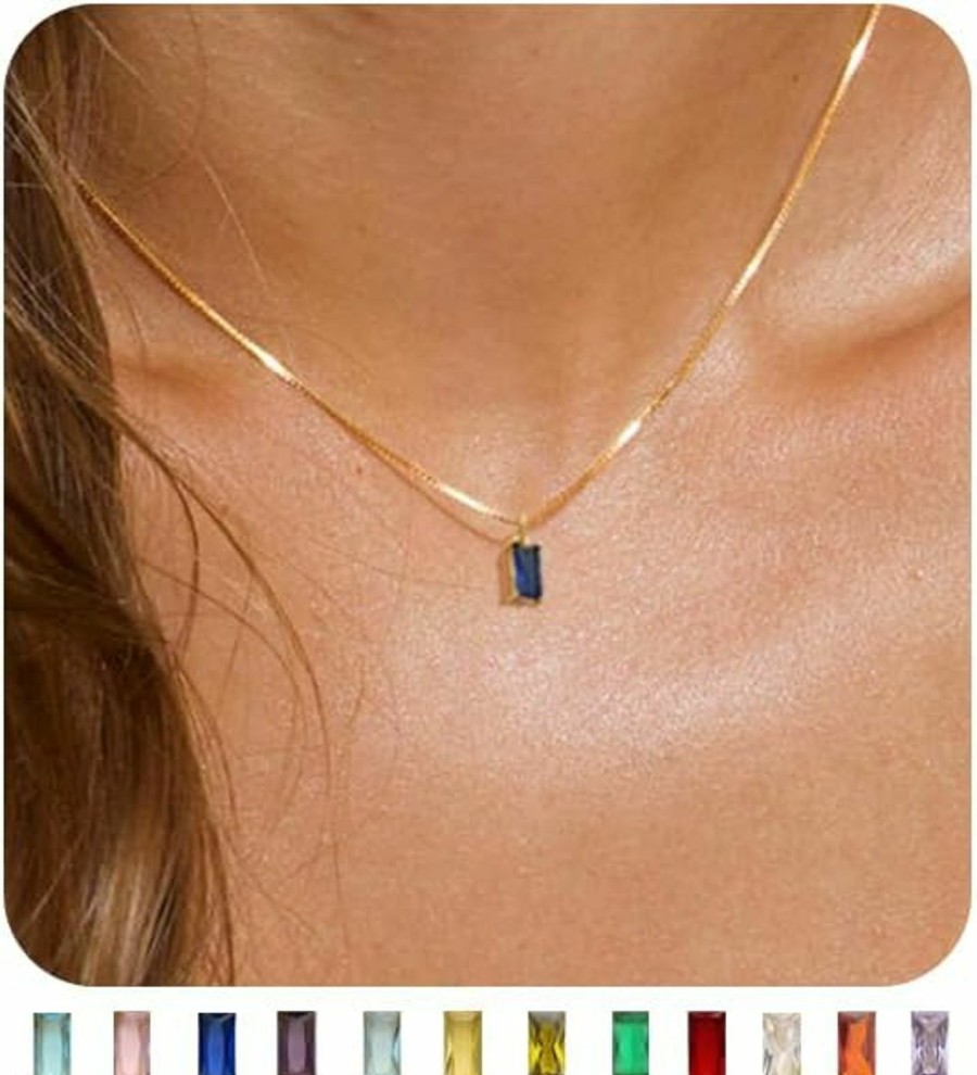 Necklaces | FUNEIA Funeia Diamond Necklaces For Women 14K Gold Plated Emerald Birthstone Necklace For Women Mothers Dainty Gold Necklace Blue Green Cubic Zirconia Pendant Necklace Birthday Gifts For Women Girls Jewelry