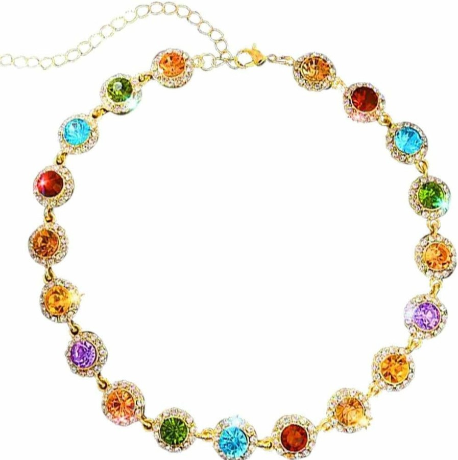 Necklaces | ACEDRE Acedre Colorful Crystal Choker Necklace Sparkly Rhinestone Chokers Necklaces Gold Chain Necklace Party Prom Neck Jewelry For Women And Girls