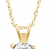 Necklaces | Jewelili Jewelili 10K Yellow Or White Gold 6.5Mm (1 Cttw) Or 8.0Mm (2.0 Cttw) Round Cut Cubic Zirconia Solitaire Pendant Necklace 18" Rope Chain