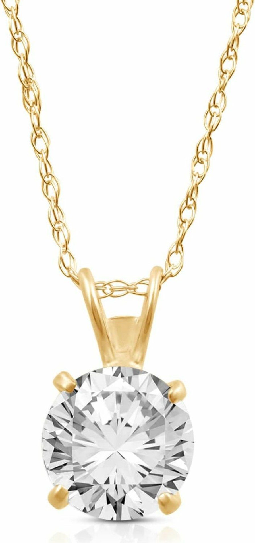 Necklaces | Jewelili Jewelili 10K Yellow Or White Gold 6.5Mm (1 Cttw) Or 8.0Mm (2.0 Cttw) Round Cut Cubic Zirconia Solitaire Pendant Necklace 18" Rope Chain