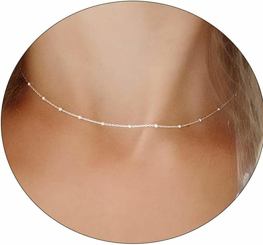 Necklaces | Feskive Feskive Dainty Gold Choker Necklace For Women 14K Gold/Silver Plated Delicate Dot Snake Coin Chain Necklaces Different Length Lip Satellite Necklace Minimalist Jewelry For Women