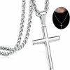 Necklaces | IRONBOX Ironbox 925 Sterling Silver Cross Necklace For Men Women With 3Mm Stainless Steel Strong Durable Wheat Chain 18K White Gold Plated Crucifix Pendant Necklace Jewelry 16-30 Inches