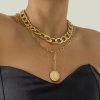 Necklaces | JWICOS Jwicos Gold Boho Cuban Chunky Necklace Layered Dainty Paperclip With Coin Pendant Choker Chain For Women And Girls