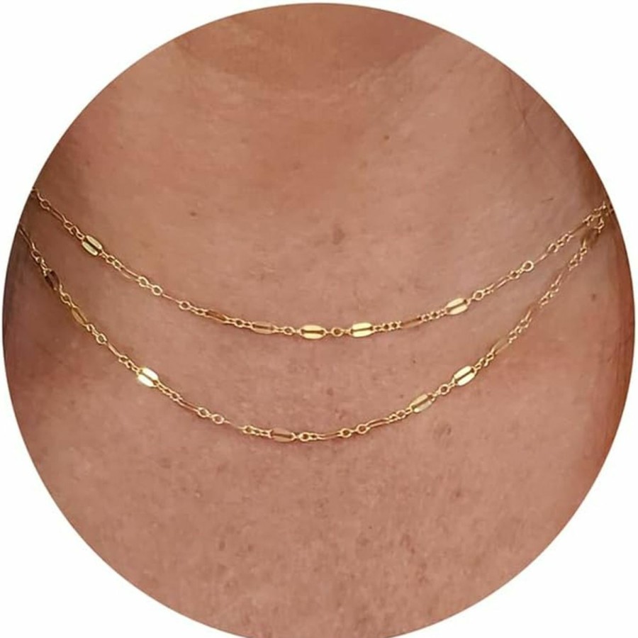 Necklaces | Tewiky Tewiky Gold Chain Necklace For Women, 14K Gold Plated Thin Beaded Wave Box Chain Necklace Dainty Gold Necklace Simple Layered Gold Choker Necklaces Minimalist Gold Link Chain Necklace Trendy Jewelry For Women Girls