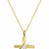 Necklaces | GILDED Small 10 Karat Yellow Gold Natural Round-Cut Diamond Accent 3 Stone Cross Pendant With An 18 Inch Chain