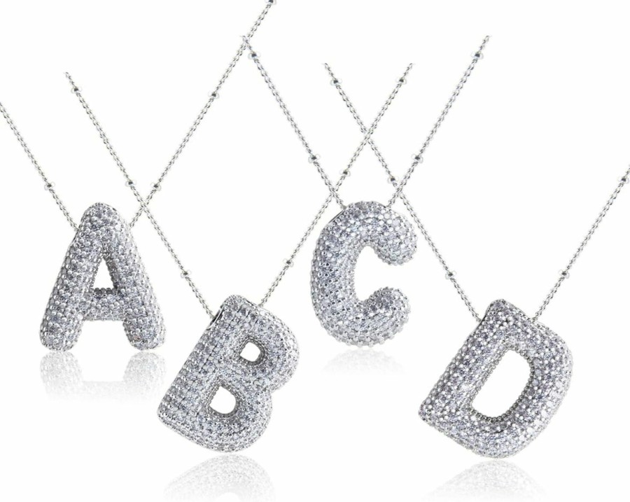 Necklaces | Z ZACHE Z Zache 18K Gold Plated Dainty Cubic Zirconia Bubble Alphabet 26 A-Z Letter Necklace, Personalized Monogram Necklace,Balloon Initial Necklace Gifts For Women Girls