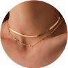 Necklaces | Tewiky Tewiky Herringbone Necklace For Women Dainty 14K Gold Snake Chain Necklace Layered Gold Herringbone Double Flat Snake Chain Choker Necklace Thin Chunky Chain Necklace Gift For Her