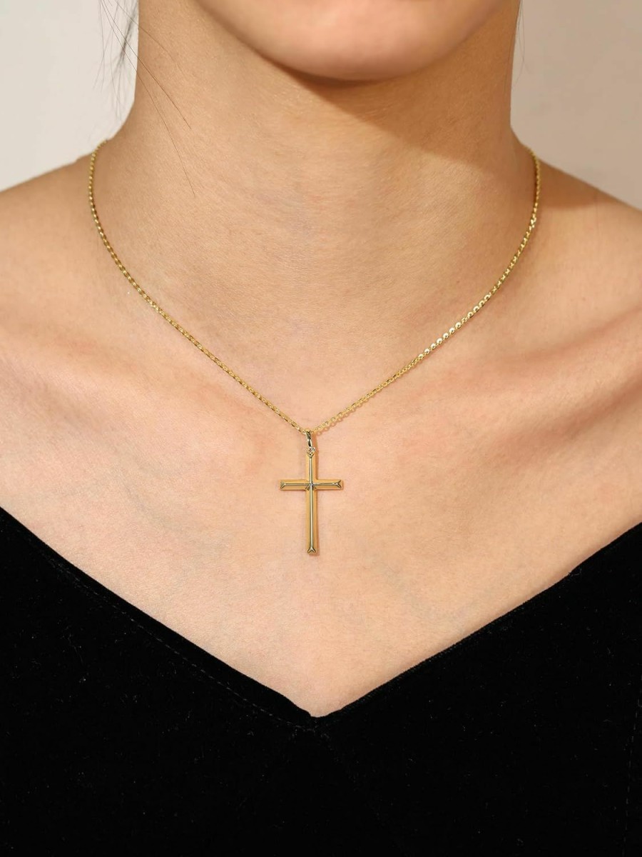 Necklaces | FANCIME Fancime Yellow Gold Plated 925 Sterling Silver Beveled Cross Pendant Necklace Dainty Fine Delicate Jewelry Gifts For Women Girls 18 Inches