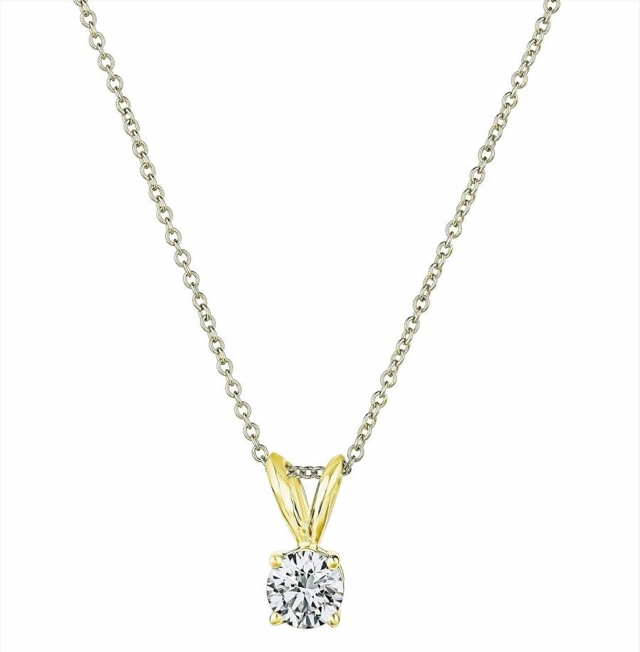 Necklaces | The Diamond Channel The Diamond Channel Natural Diamond 4-Prong Pendant Necklace With 16"+2" Extender - 14K Gold Diamond Pendant - Fine Jewelry For Women