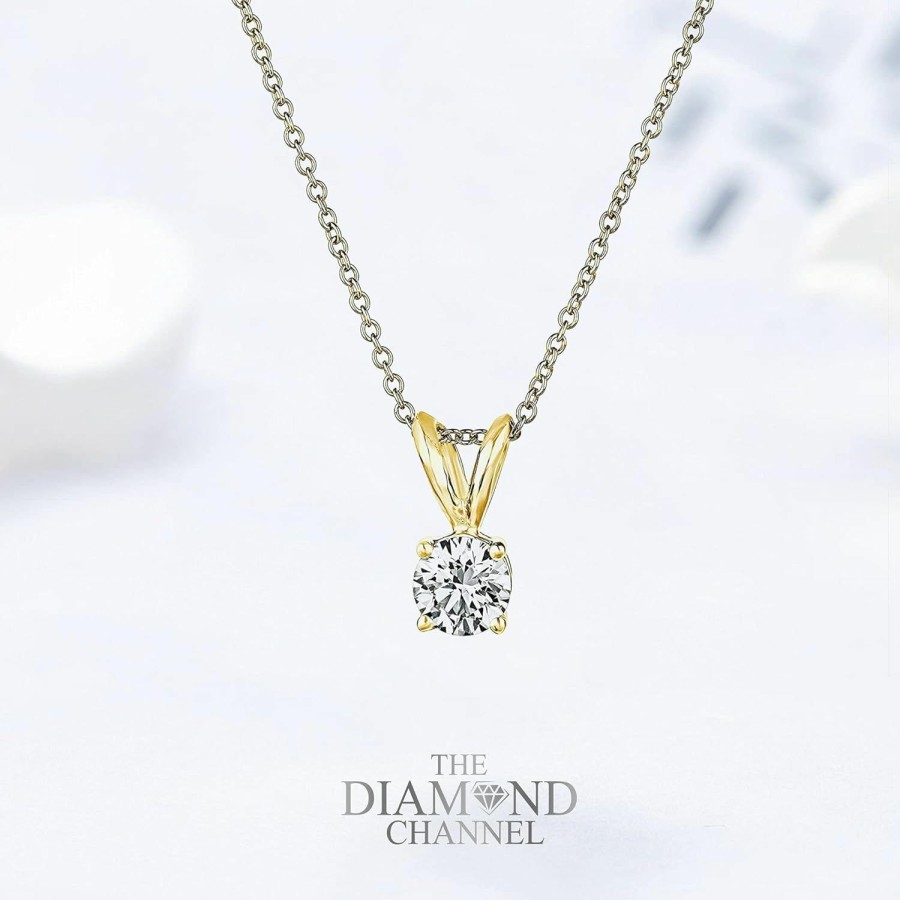 Necklaces | The Diamond Channel The Diamond Channel Natural Diamond 4-Prong Pendant Necklace With 16"+2" Extender - 14K Gold Diamond Pendant - Fine Jewelry For Women