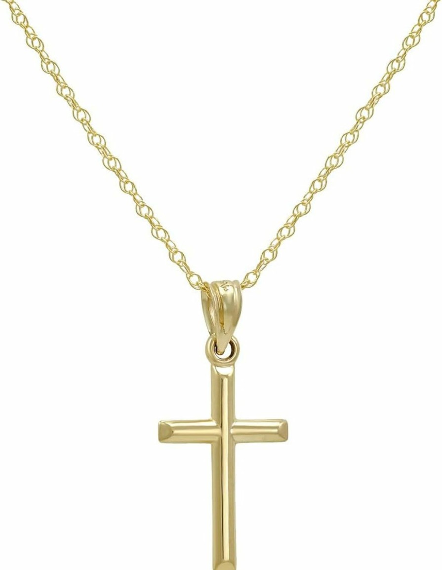 Necklaces | Amanda Rose Collection Amanda Rose Collection 14K Yellow Gold Petite Cross Pendant Necklace On A 14K Gold Chain| 14K Yellow Gold 18 Or 20 Inch Chain Necklaces For Women