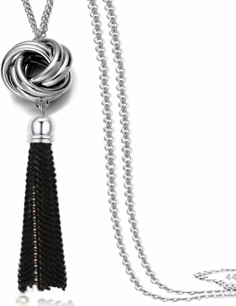 Necklaces | Perfect 4U Long Tassel Necklace Silver Tone Lovely Knot Tassel Pendant Knot Snake Chain For Women