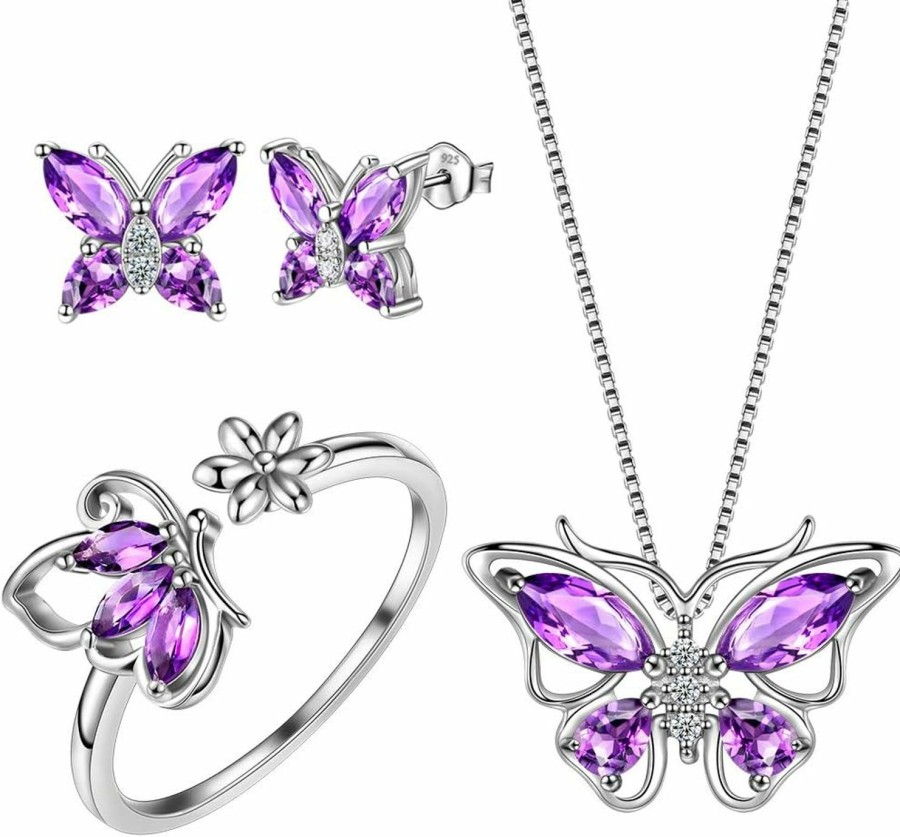 Necklaces | Aurora Tears Aurora Tears Butterfly Jewelry,Women 925 Sterling Silver Butterflies Birthstone Pendant Necklace/Earrings/Rings Wedding Gift