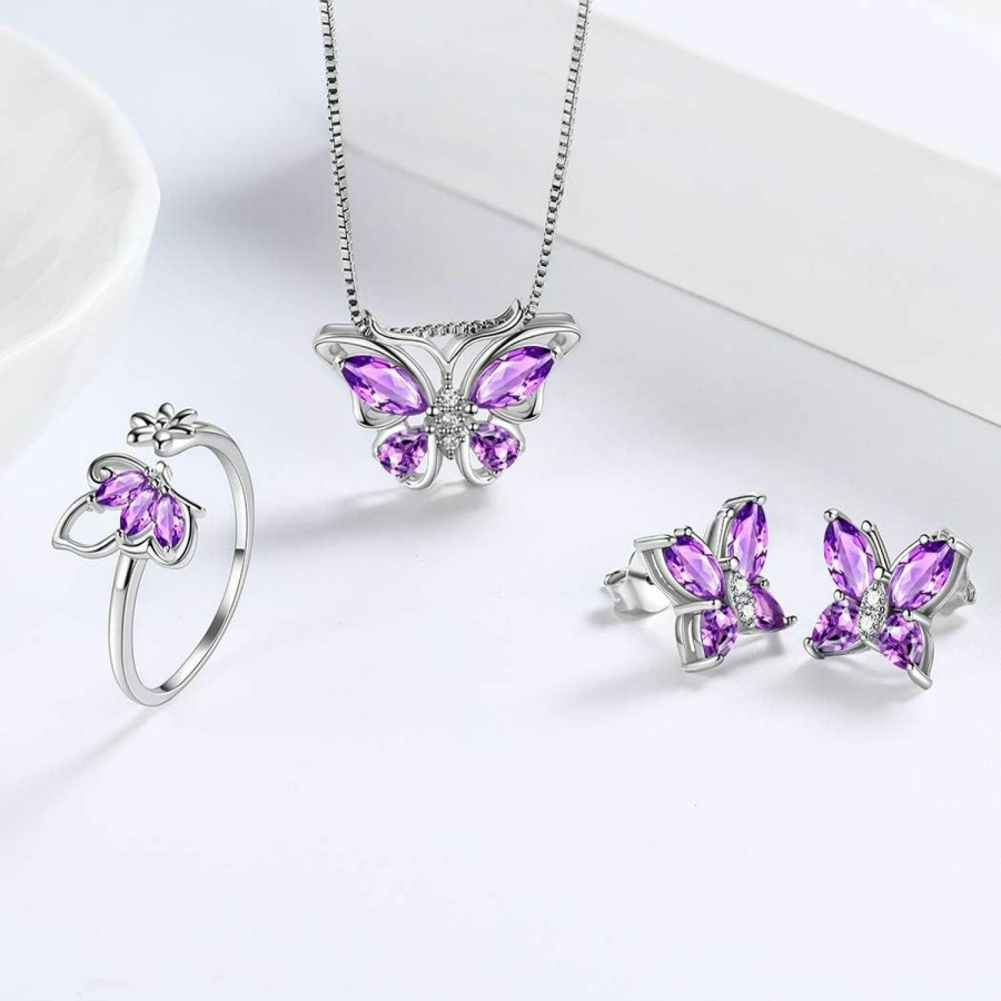 Necklaces | Aurora Tears Aurora Tears Butterfly Jewelry,Women 925 Sterling Silver Butterflies Birthstone Pendant Necklace/Earrings/Rings Wedding Gift