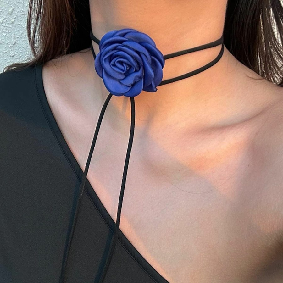 Necklaces | Asphire Asphire Artificial Flower Choker Necklace Long Wrap Suede Necklace Vintage Large Flower Collar Tie Necklace Prom Party Statement Accessories For Women