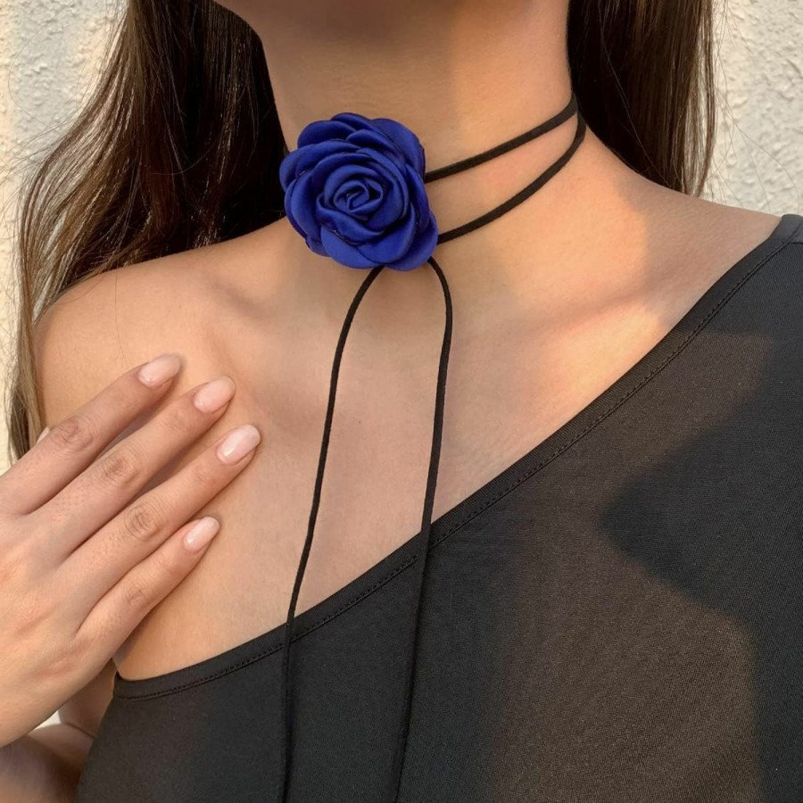 Necklaces | Asphire Asphire Artificial Flower Choker Necklace Long Wrap Suede Necklace Vintage Large Flower Collar Tie Necklace Prom Party Statement Accessories For Women