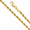 Necklaces | The World Jewelry Center The World Jewelry Center 14K Real Yellow Gold Solid 3Mm Rope Diamond Cut Chain Necklace With Lobster Claw Clasp