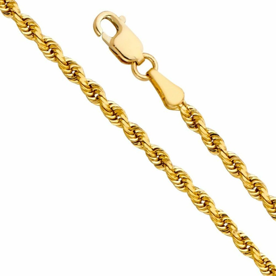 Necklaces | The World Jewelry Center The World Jewelry Center 14K Real Yellow Gold Solid 3Mm Rope Diamond Cut Chain Necklace With Lobster Claw Clasp