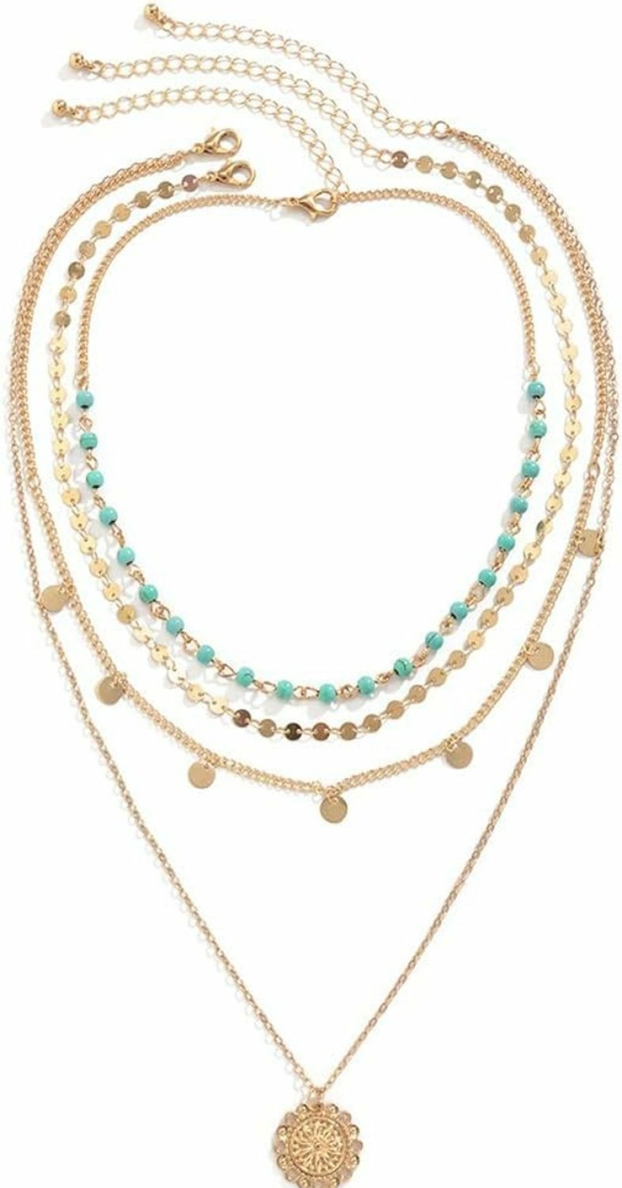 Necklaces | Hermoli Hermoli Boho Choker Women Necklace Gold Turquoise Coin Pendant Layered Necklaces Chain Glitter Bohemia Sequin Tassel Necks Jewelry For Women And Girls