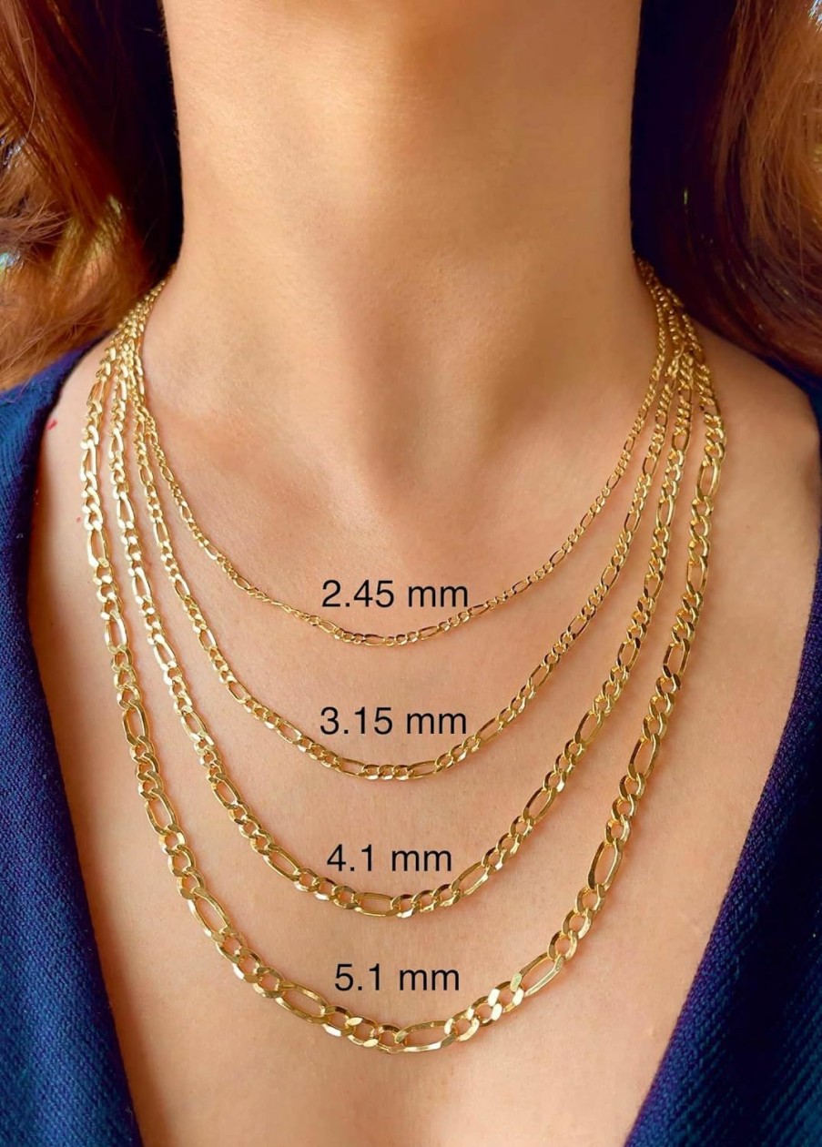 Necklaces | JEWELHEART 14K Real Gold Figaro Chain - 2.45Mm 3.15Mm 4.1Mm 5.1Mm 5.7Mm Diamond Cut Cuban Link Figaro Necklace For Men - Yellow Gold Pendant Necklace For Women With Lobster Clasp 16" 18" 20" 22" 24" 26" 28"