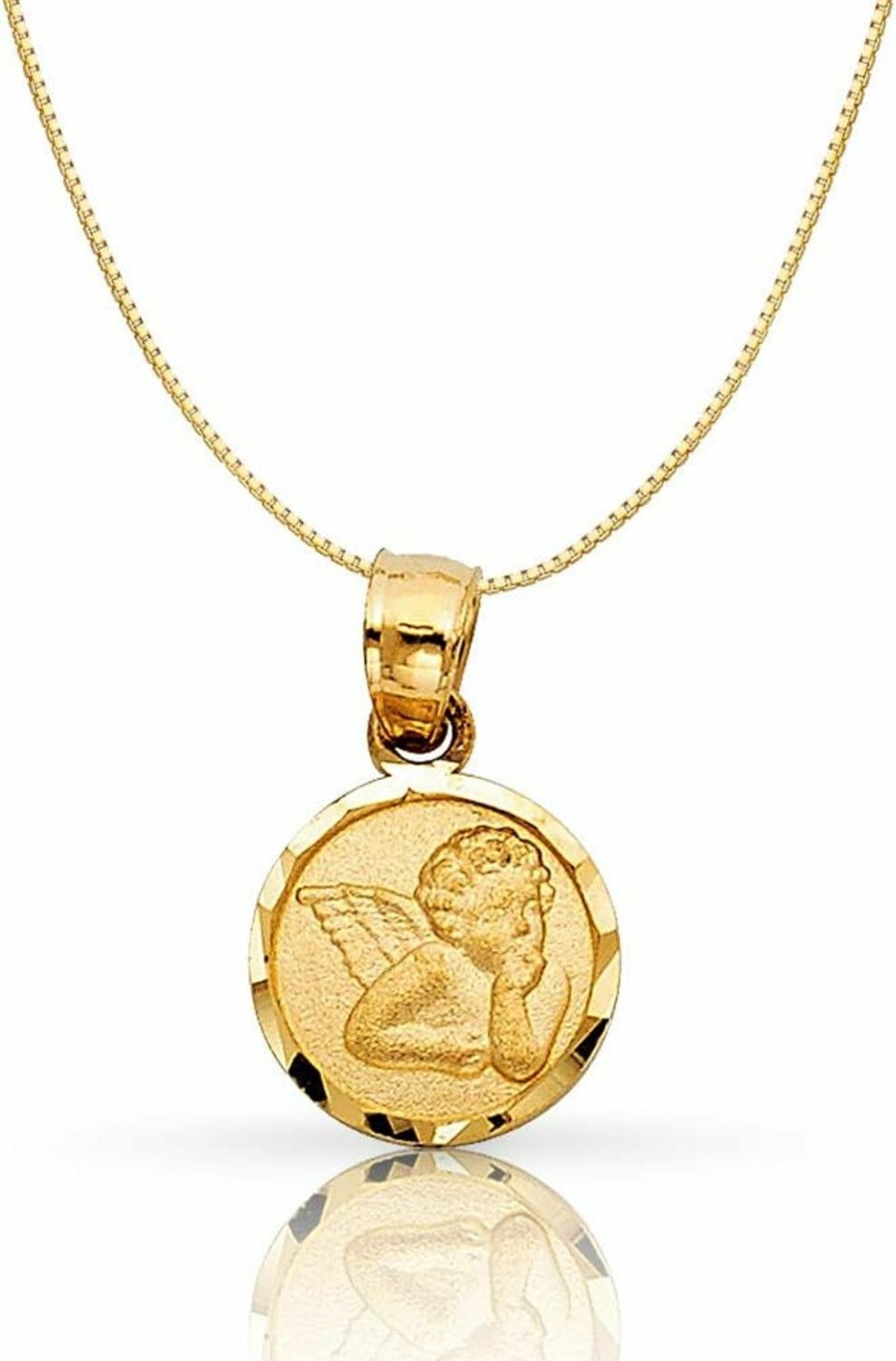 Necklaces | Ioka Ioka 14K Gold Dainty Angel Pendant Religious Charm With 0.5Mm Box Chain Necklace For Women