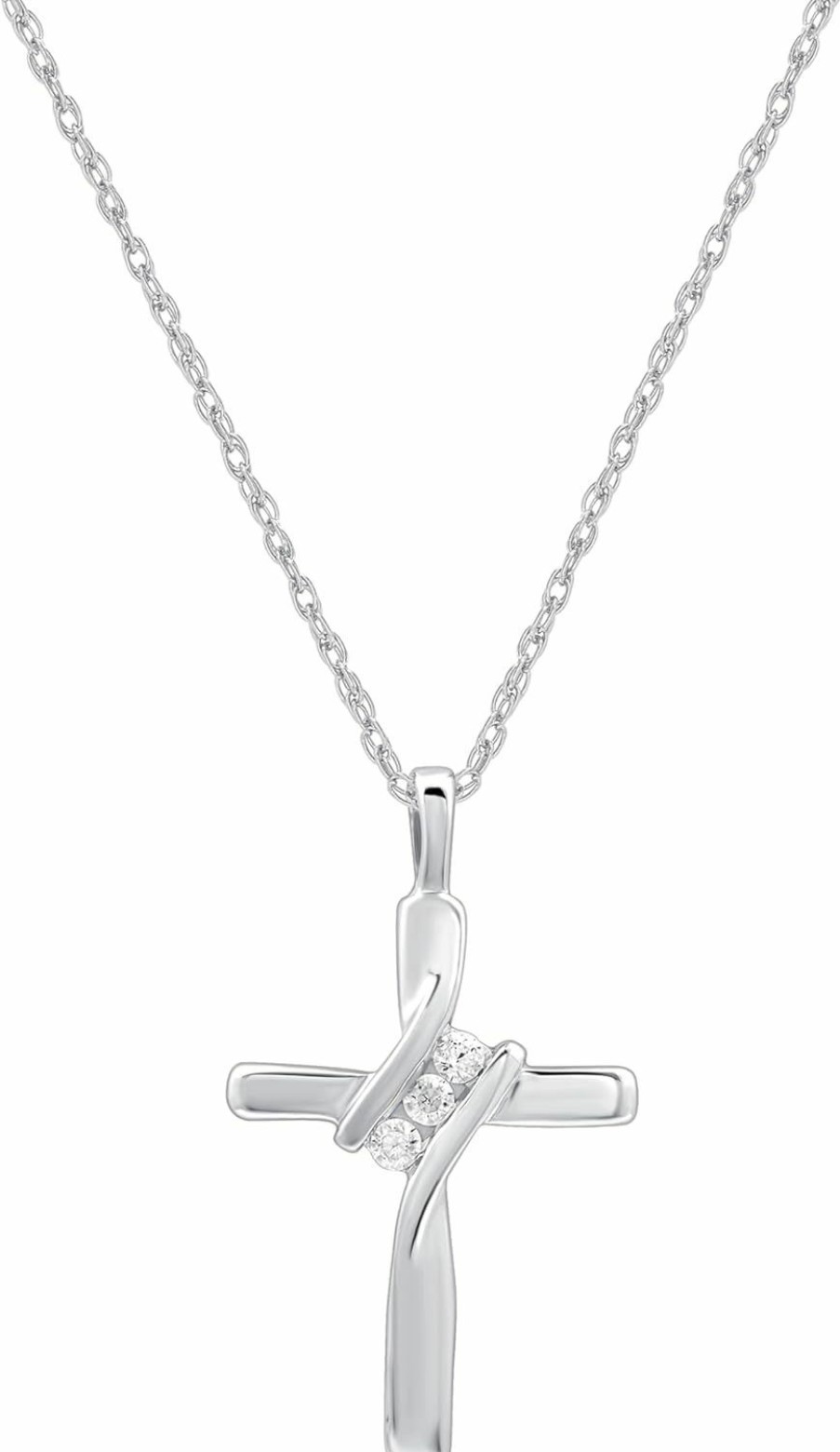 Necklaces | GILDED Gilded Small 10K White Gold Natural Round-Cut Diamond Accent (I-J Color, I2-I3 Clarity) 3 Stone Cross Pendant-Necklace,18\"