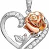 Necklaces | Disney Disney Womens Beauty And The Beast Rose Necklace Officially Licensed - 18\" Sterling Silver Necklace With Rose Heart Pendant