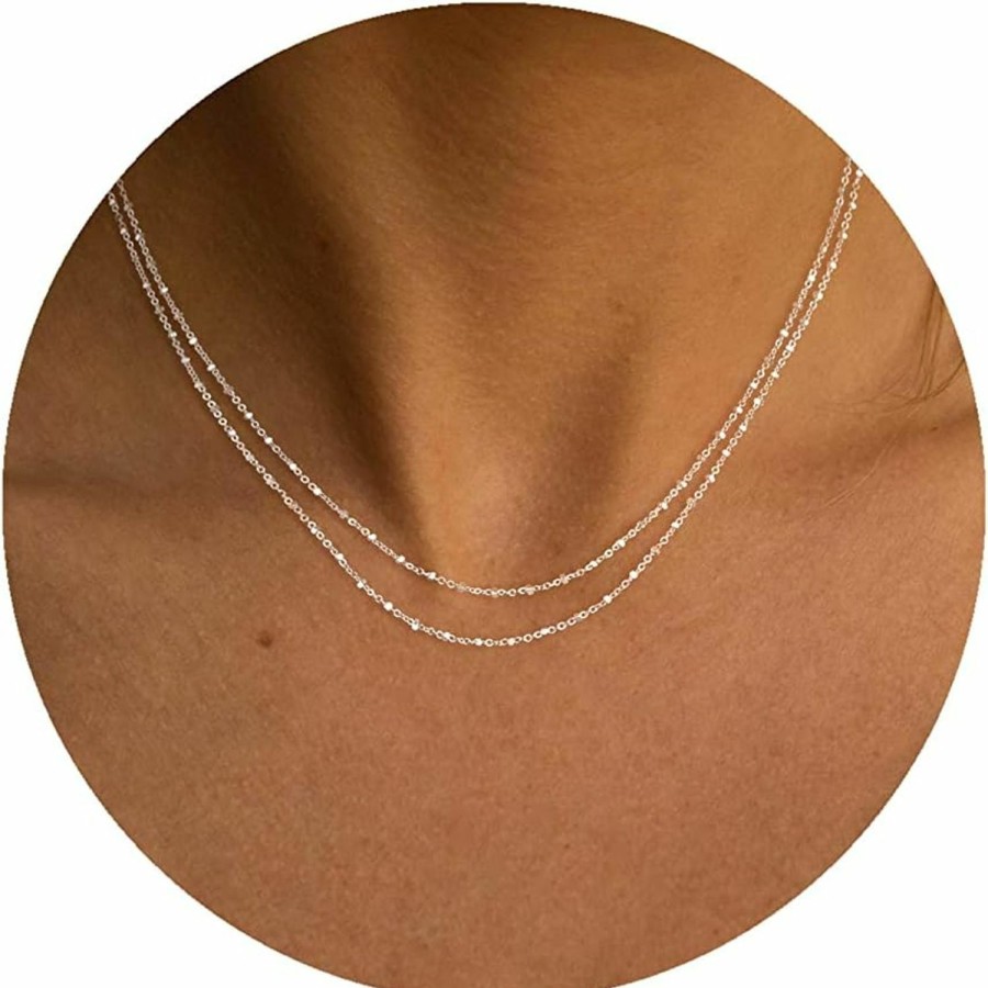 Necklaces | MBW Mbw Layered Necklaces For Women, Dainty Silver Plated Snake Twist Rope Chain Necklace For Women Simple Herringbone Thin Snake Chain Satellite Choker Necklace Silver Jewelry Set Gifts For Women Girls