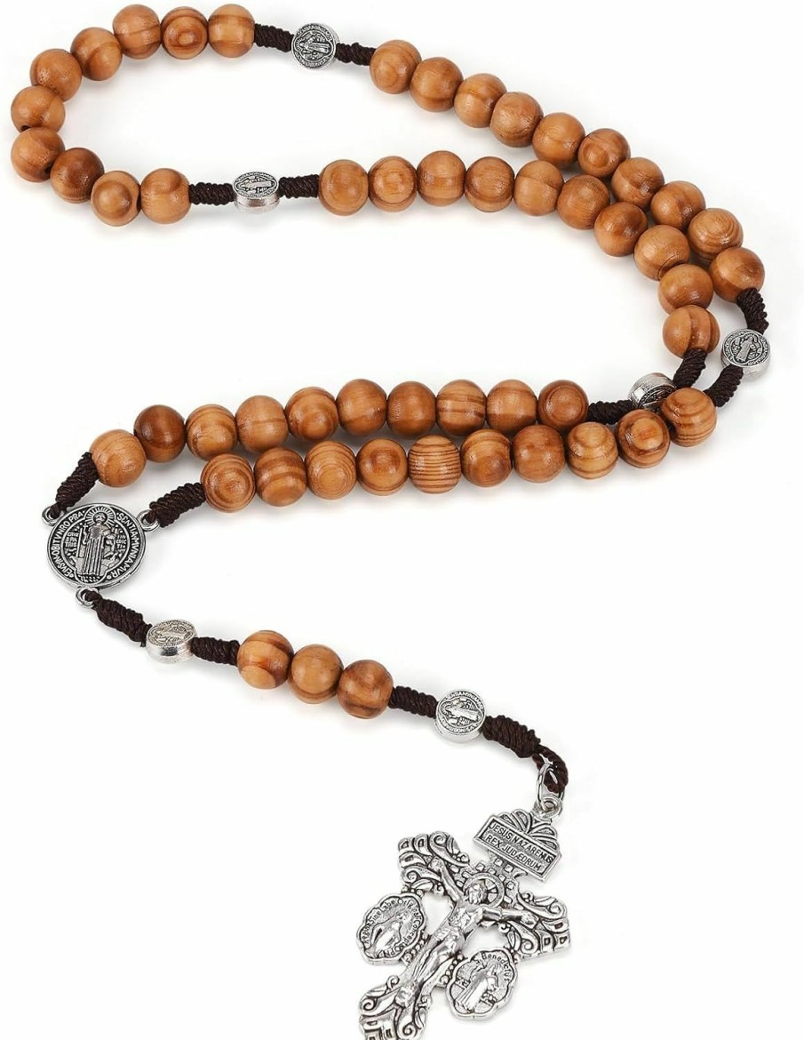 Necklaces | Brilucky Wooden Catholic Rosary Beads For Men Women,Pardon Crucifix Rosary With St Benedict And Milagrosa Medal,Cruz Del Perdon Catolica,Crucifijo Del Perdon,Rosarios Catolicos Regalos Para Hombre Mujer