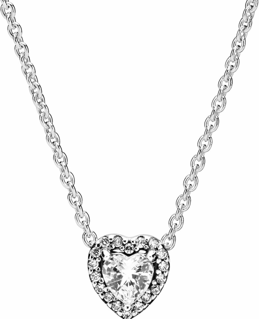 Necklaces | Pandora Pandora Jewelry Elevated Heart Cubic Zirconia Necklace In Sterling Silver, 17.7", No Box