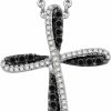 Necklaces | Jewelili Jewelili Sterling Silver Cross Pendant Necklace With Treated Black And Natural White Round Diamonds, 1/3 Cttw, 18\" Rolo Chain