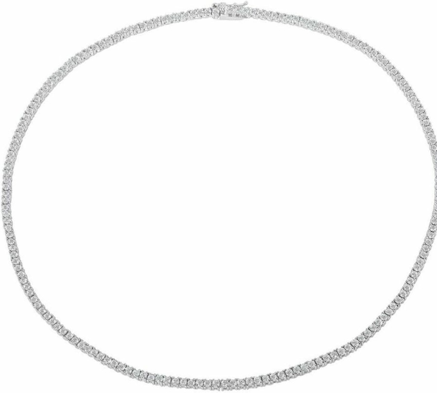 Necklaces | NYC Sterling Women'S .925 Sterling Silver 2Mm Round Cubic Zirconia Tennis Necklace