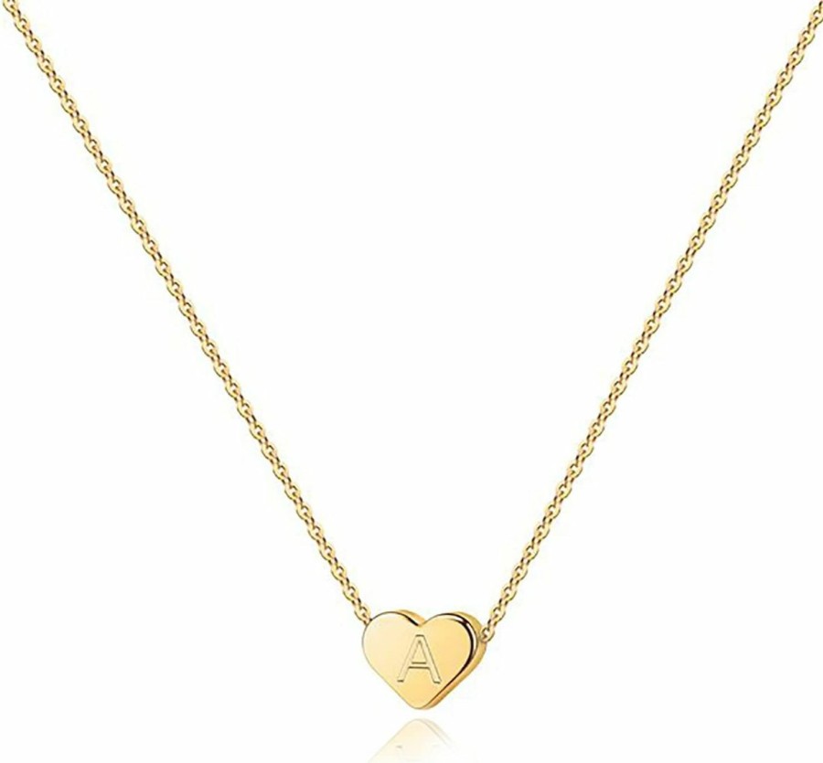 Necklaces | PAVOI Pavoi 14K Yellow Gold Plated Mini Dainty Heart Initial Necklace | Slider Adjustable Necklace - 18\" | Letter Necklaces For Women | A Initial