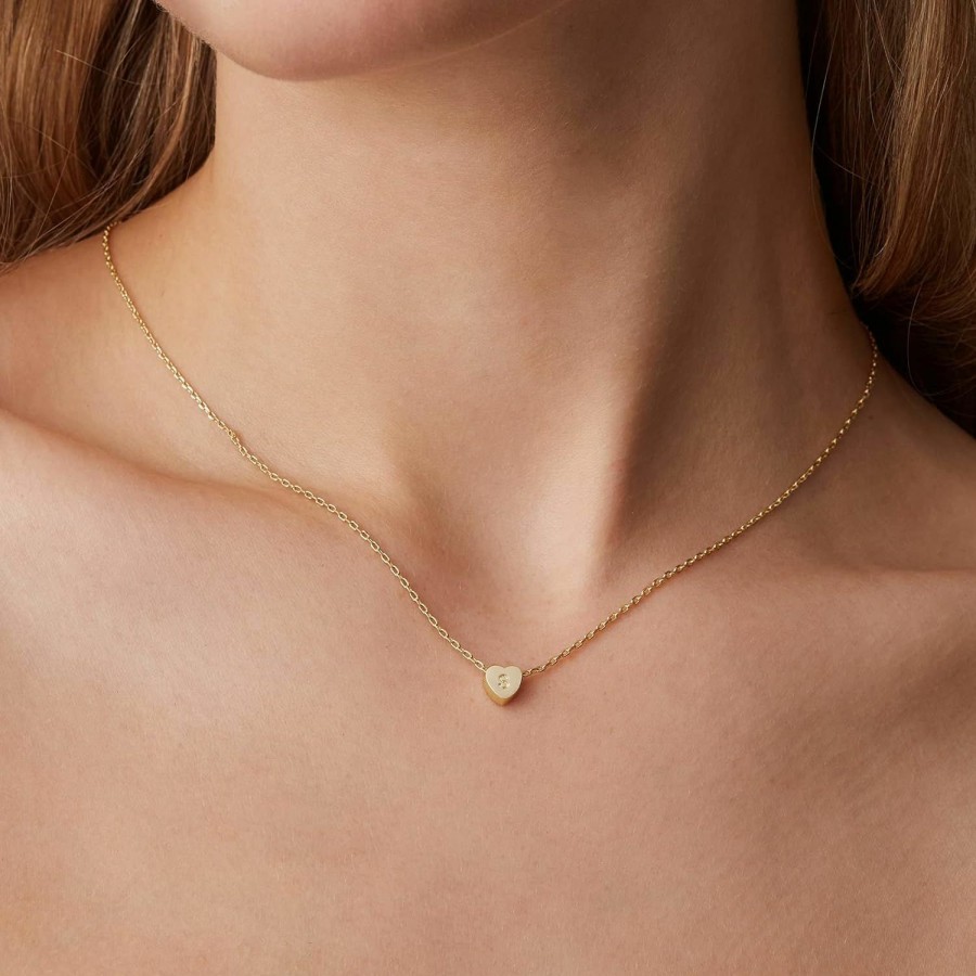 Necklaces | PAVOI Pavoi 14K Yellow Gold Plated Mini Dainty Heart Initial Necklace | Slider Adjustable Necklace - 18\" | Letter Necklaces For Women | A Initial