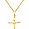 Necklaces | The World Jewelry Center The World Jewelry Center 14K Yellow Gold Crucifix Cross Pendant With 1Mm Braided Square Wheat Chain Necklace