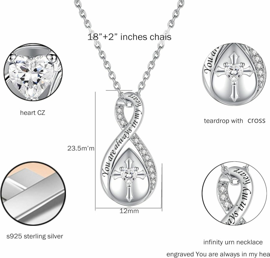 Necklaces | ZOEXUE Zoexue Infinity Urn Necklace For Ashes For Women - Sterling Silver Cross Cremation Jewelry Pendant - Cross With Heart Cz Ashes Keepsake Pendant Memorial Urn Jewelry Gift For A Loss Loved Ones