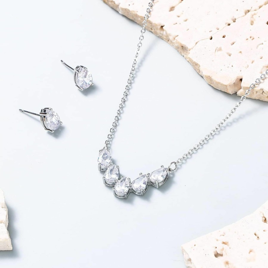 Necklaces | DHQH Dhqh Bridesmaid Necklace Earrings Set Gifts I Couldn'T Say I Do Without You Cubic Zirconia Leaf Pendant Necklace Bridesmaid Proposal Gift Set Of 4 6