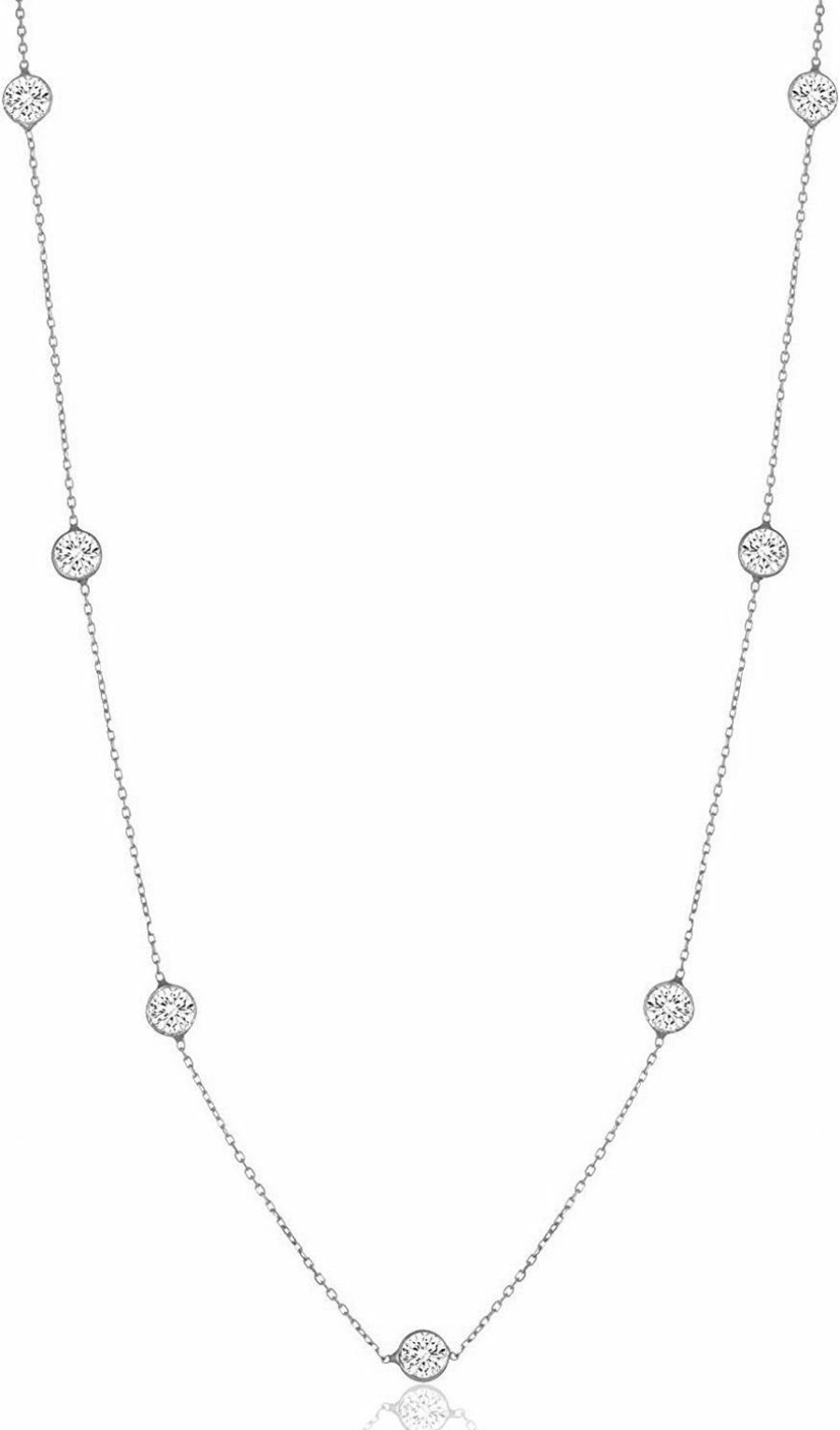 Necklaces | NYC Sterling Sterling Silver Station Necklace 16-30 Inch - Round Cubic Zirconia Cz Station Necklace - Statement Necklace For Women, Teens - Lead-Free, Nickel-Free Jewelry - Long Layering Necklaces - Gift For Her