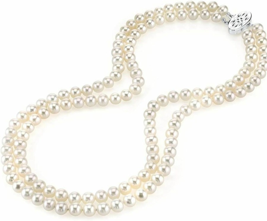 Necklaces | The Pearl Source The Pearl Source Aaa Quality Double Strand White Freshwater Cultured Pearl Necklace For Women In 18-19\" Princess Length