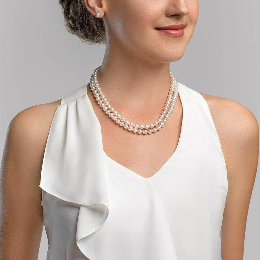 Necklaces | The Pearl Source The Pearl Source Aaa Quality Double Strand White Freshwater Cultured Pearl Necklace For Women In 18-19\" Princess Length