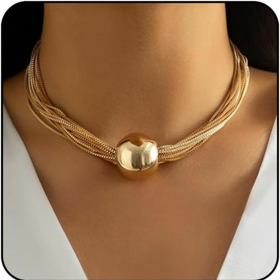 Necklaces | Sora Tuki Sora Tuki Chunky Gold Choker Necklace Chunky Silver Necklace For Women Gold Statement Necklace Black Choker Necklace Thick Gold Chunky Necklace Geometric Sphere Necklace